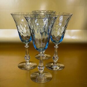 Fostoria Wavecrest Blue Wine Water Goblet. Set of 4